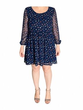 Navy Floral Long-Sleeve Mini Dress